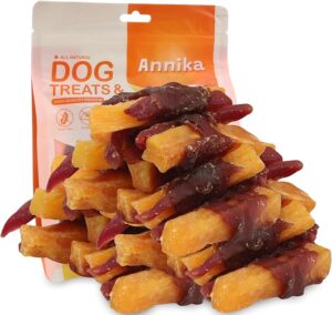 Annika Duck & Sweet Potato Wrapped Dog Treats – Healthy Low Fat, High Protein Jerky Chews, Grain-Free Training Snacks & Dental Treats for Medium & Large Dogs, 11.6 oz (Duck Wrapped Sweet Potato)