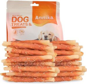 Annika Dog Treats 鸡肉包裹鳕鱼棒 – 天然单一成分鳕鱼狗零食和鸡肉干 – 适合小型、中型和大型犬的持久鱼咀嚼,11.5 盎司