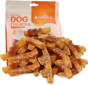 Annika Dog Treats 鸡肉包裹鳕鱼棒 – 天然单一成分鳕鱼狗零食和鸡肉干 – 适合小型、中型和大型犬的持久鱼咀嚼,11.5 盎司